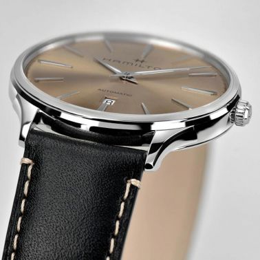 Montre Hamilton Jazzmaster Thinline cadran bronze bracelet cuir noir 40 mm - SITE3