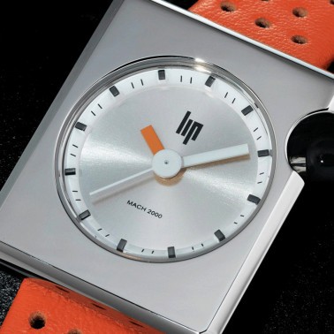 Montre Lip Mach 2000 Mini Square quartz cadran argenté bracelet cuir marron 30 x 28 mm 671180