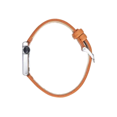 Montre Lip Mach 2000 Mini Square quartz cadran argenté bracelet cuir marron 30 x 28 mm 671180