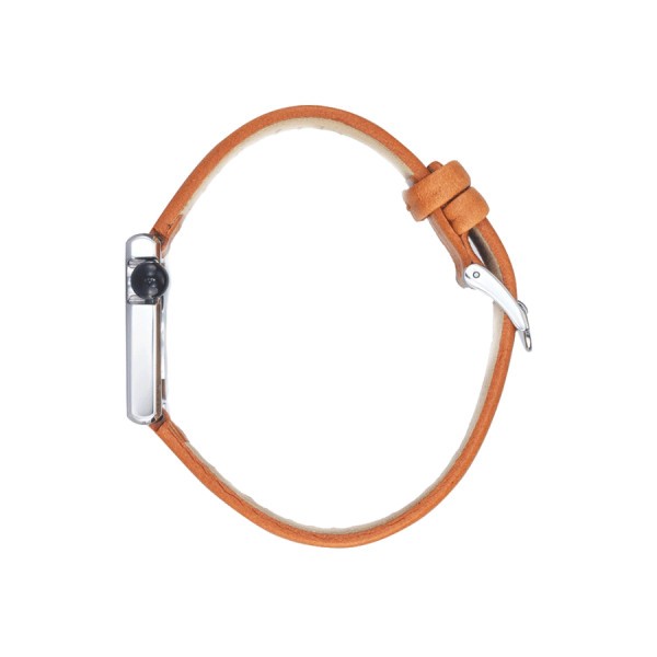 Montre Lip Mach 2000 Mini Square quartz cadran argenté bracelet cuir marron 30 x 28 mm 671180