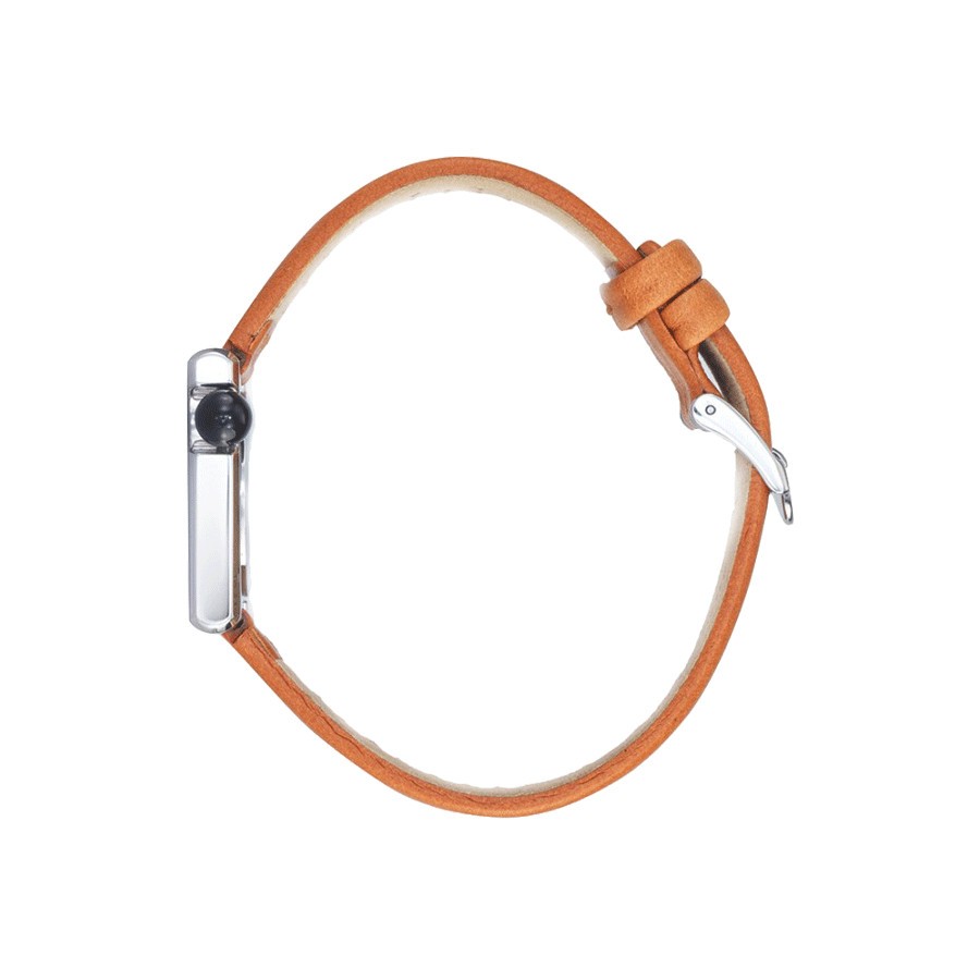 Montre Lip Mach 2000 Mini Square quartz cadran argenté bracelet cuir marron 30 x 28 mm 671180