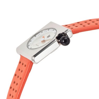 Montre Lip Mach 2000 Mini Square quartz cadran argenté bracelet cuir marron 30 x 28 mm 671180