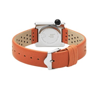 Montre Lip Mach 2000 Mini Square quartz cadran argenté bracelet cuir marron 30 x 28 mm 671180