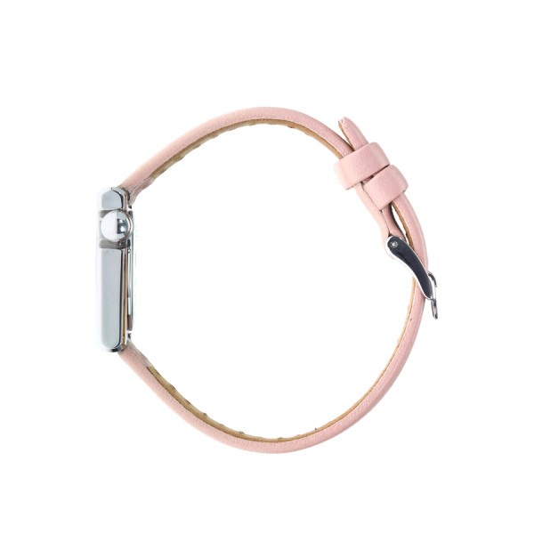 Montre Lip Mach 2000 Mini Square quartz cadran argenté bracelet cuir rose clair 30 x 28 mm 671182