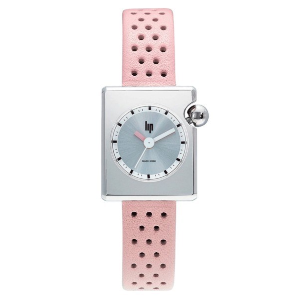 Lip Mach 2000 Mini Square quartz watch silver dial light pink leather strap 30 x 28 mm