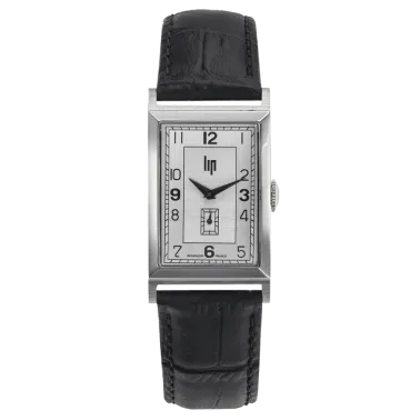 Montre Lip Churchill T24 Petite Seconde quartz cadran argenté bracelet cuir noir 42 x 24 mm 671270