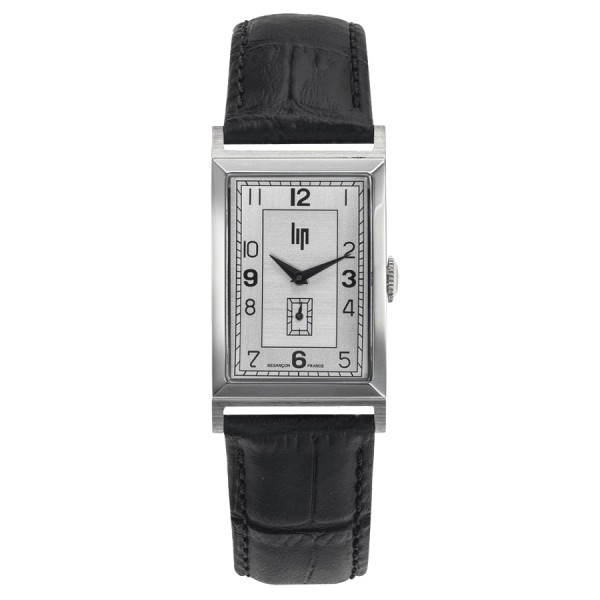 Montre Lip Churchill T24 Petite Seconde quartz cadran argenté bracelet cuir noir 42 x 24 mm 671270