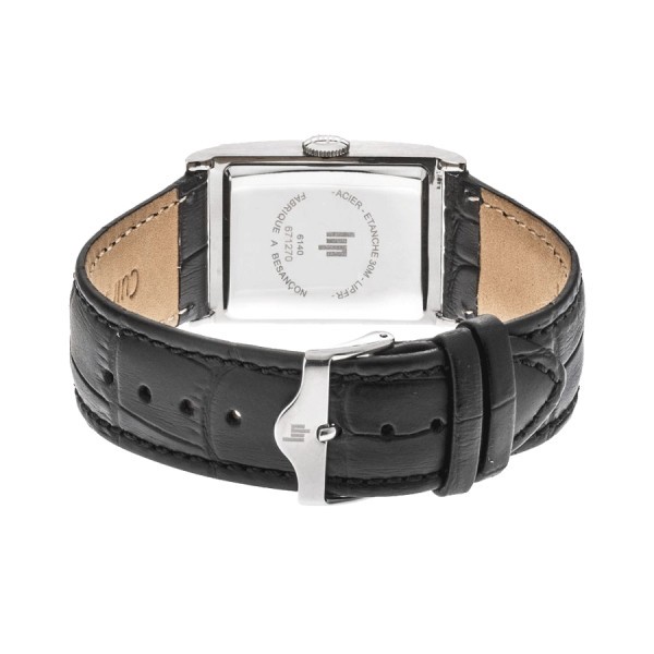 Montre Lip Churchill T24 Petite Seconde quartz cadran argenté bracelet cuir noir 42 x 24 mm 671270