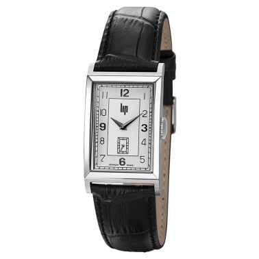 Montre Lip Churchill T24 Petite Seconde quartz cadran argenté bracelet cuir noir 42 x 24 mm 671270
