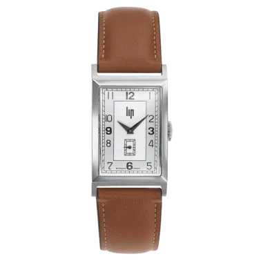 Montre Lip Churchill T24 Petite Seconde quartz cadran argenté bracelet cuir marron 42 x 24 mm 671276