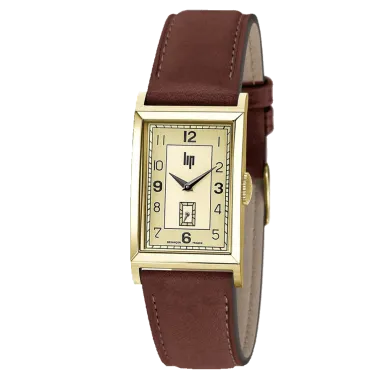 Montre Lip Churchill T24 Petite Seconde quartz cadran doré bracelet cuir marron 42 x 24 mm 671277