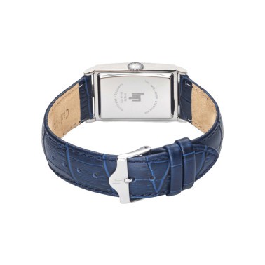 Montre Lip Churchill T24 Petite Seconde quartz cadran argenté bracelet cuir bleu 42 x 24 mm 671279
