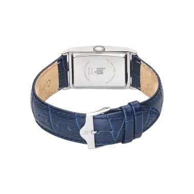 Montre Lip Churchill T24 Petite Seconde quartz cadran argenté bracelet cuir bleu 42 x 24 mm 671279