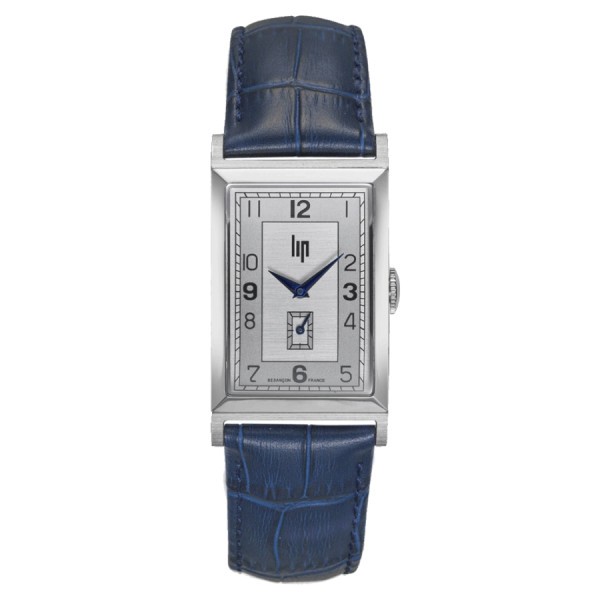 Montre Lip Churchill T24 Petite Seconde quartz cadran argenté bracelet cuir bleu 42 x 24 mm 671279