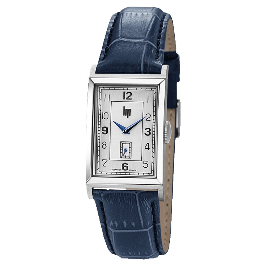 Montre Lip Churchill T24 Petite Seconde quartz cadran argenté bracelet cuir bleu 42 x 24 mm 671279