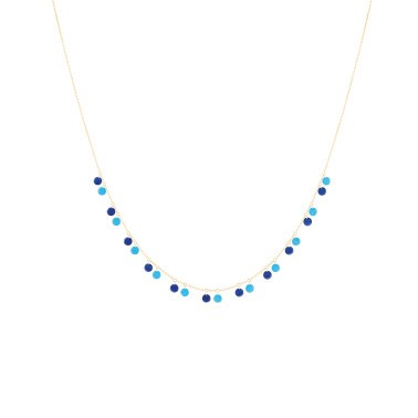 Collier La Brune et La Blonde Polka en or jaune, lapis lazuli et turquoise
