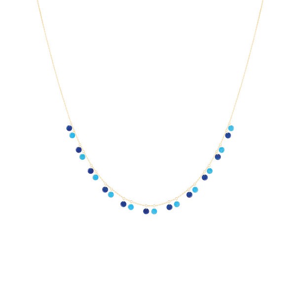 Collier La Brune et La Blonde Polka en or jaune, lapis lazuli et turquoise CL0123YGLT