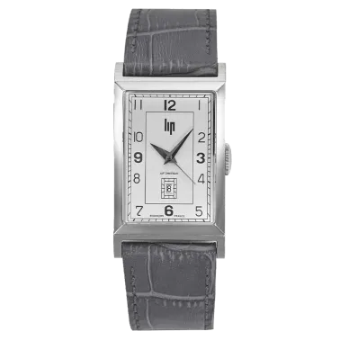 Montre Lip Churchill T26 automatique cadran argenté bracelet cuir gris 42 x 26 mm 671285