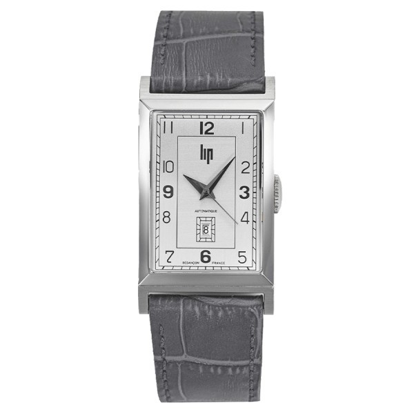 Lip Churchill T26 automatic watch silver dial grey leather strap 42 x 26 mm