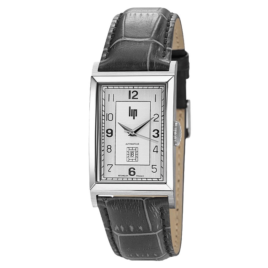 Montre Lip Churchill T26 automatique cadran argenté bracelet cuir gris 42 x 26 mm 671285