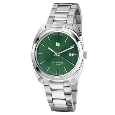 Montre Lip Général De Gaulle automatique cadran vert bracelet acier 39 mm