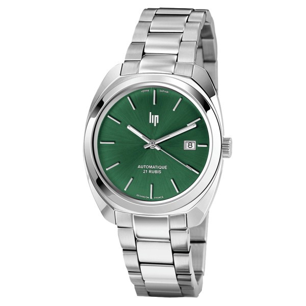 Montre Lip Général De Gaulle automatique cadran vert bracelet acier 39 mm