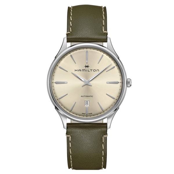 Montre Hamilton Jazzmaster Thinline cadran champagne bracelet cuir olive 40 mm