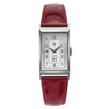Montre Lip Churchill T18 Petite Seconde quartz cadran argenté bracelet cuir rouge 39 x 21 mm 671409