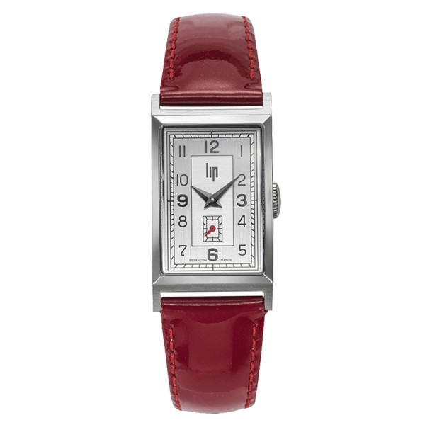 Montre Lip Churchill T18 Petite Seconde quartz cadran argenté bracelet cuir rouge 39 x 21 mm 671409