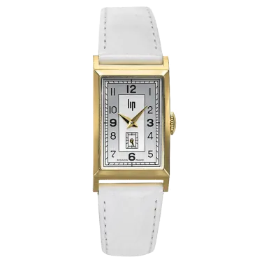 Montre Lip Churchill T18 Petite Seconde quartz cadran argenté bracelet cuir blanc 39 x 21 mm 671441