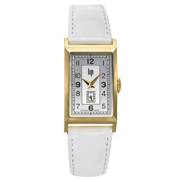 Montre Lip Churchill T18 Petite Seconde quartz cadran argenté bracelet cuir blanc 39 x 21 mm 671441