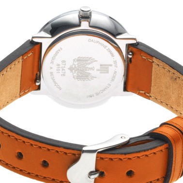 Montre Lip Dauphine quartz cadran argenté bracelet cuir marron 29 mm 671476