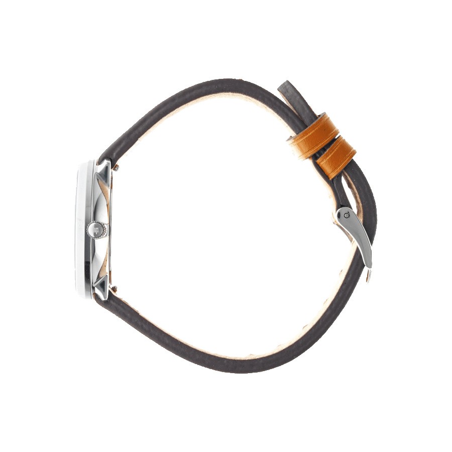 Montre Lip Dauphine quartz cadran argenté bracelet cuir marron 29 mm 671476