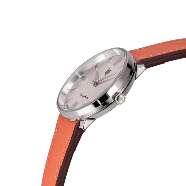 Montre Lip Dauphine quartz cadran argenté bracelet cuir marron 29 mm 671476