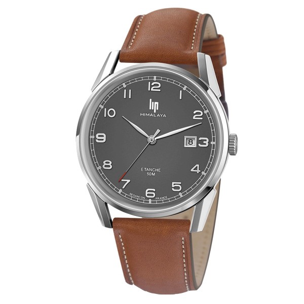 Lip Himalaya quartz watch anthracite dial brown leather strap 40 mm 671541