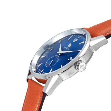 Montre Lip Himalaya quartz cadran bleu bracelet cuir marron 40 mm 671543