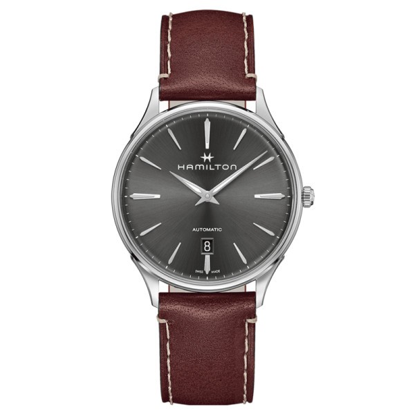 Montre Hamilton Jazzmaster Thinline cadran gris foncé bracelet cuir cerise 40 mm - SOLDAT PL