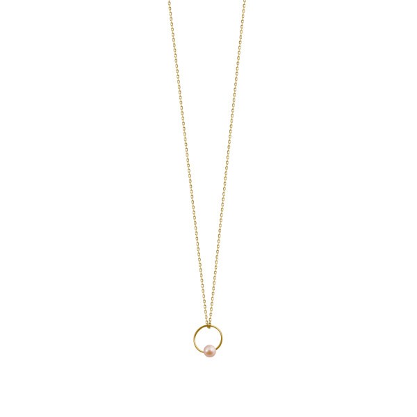 Collier Claverin Samll Ring en or jaune et perle rose naturelle