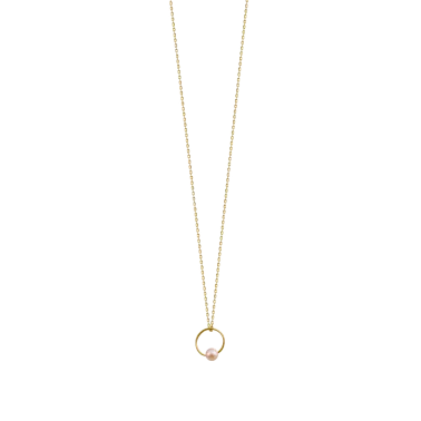 Collier Claverin Samll Ring en or jaune et perle rose naturelle