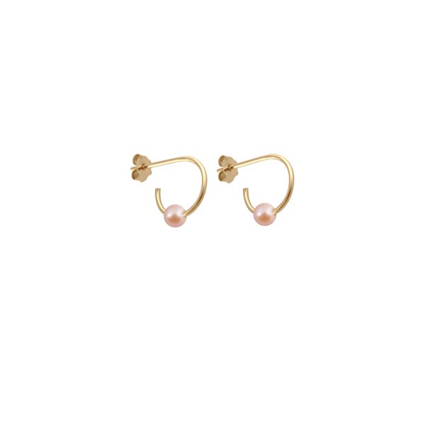 Créoles Claverin Open Hoops en or jaune et perle rose naturelle BOJ-OPENHOOP-002