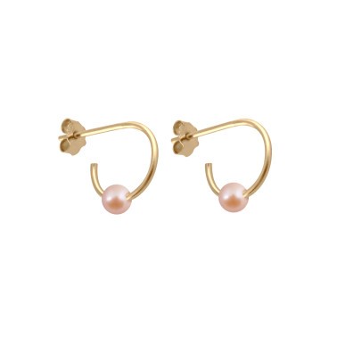 Créoles Claverin Open Hoops en or jaune et perle rose naturelle BOJ-OPENHOOP-002