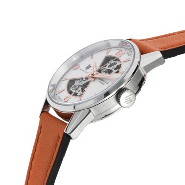 Montre Lip Himalaya Sablier automatique cadran blanc bracelet cuir orange 33,5 mm 671680