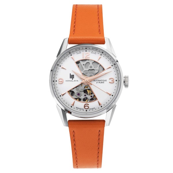 Lip Himalaya Hourglass automatic watch white dial orange leather strap 33,5 mm 671680