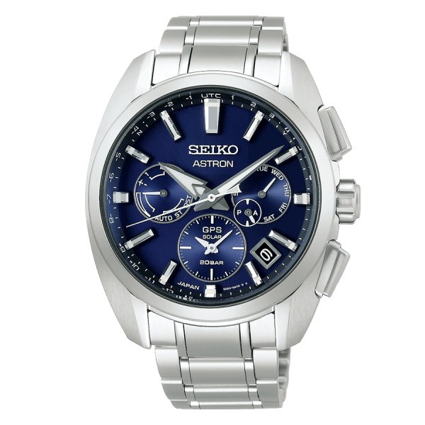 Seiko Astron quartz GPS solar-powered watch blue dial titanium bracelet 42.8 mm