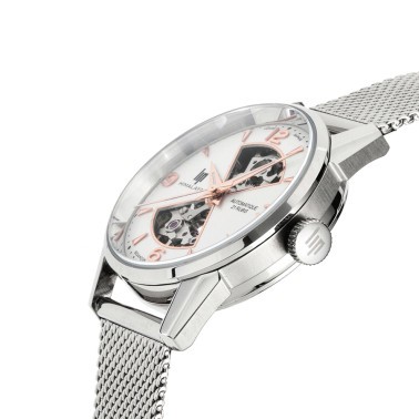Montre Lip Himalaya Sablier automatique cadran blanc bracelet acier maille milanaise 33,5 mm 671682