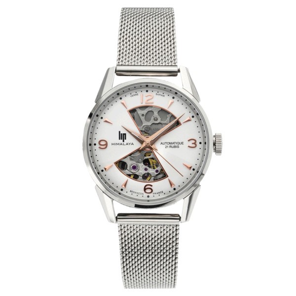 Lip Himalaya Sablier automatic watch white dial steel bracelet Milanese mesh 33,5 mm 671682