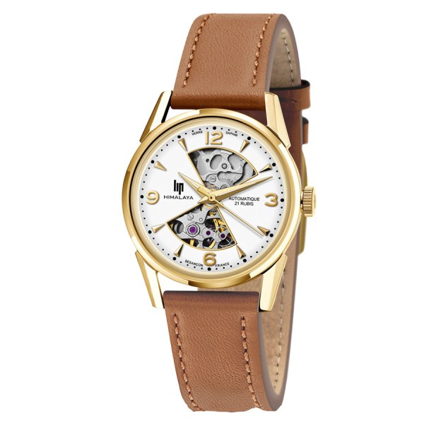 Lip Himalaya Sablier automatic watch white dial brown leather strap 33,5 mm 671683