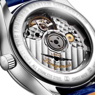 Montre Longines Master Collection automatique cadran nacre blanche bracelet cuir croco bleu 34 mm L2.409.4.87.0