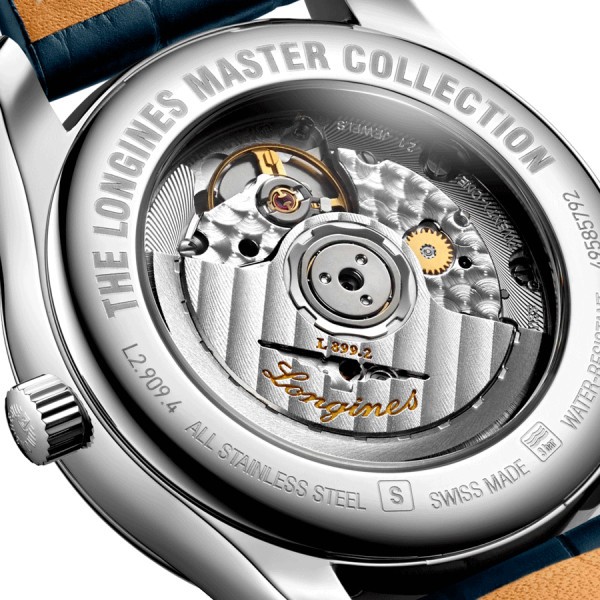 Montre Longines Master Collection automatique cadran bleu phases de lune bracelet cuir bleu 40 mm L2.909.4.92.0