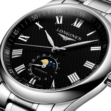 Montre Longines Master Collection automatique cadran noir phases de lune bracelet acier 40 mm L2.909.4.51.6